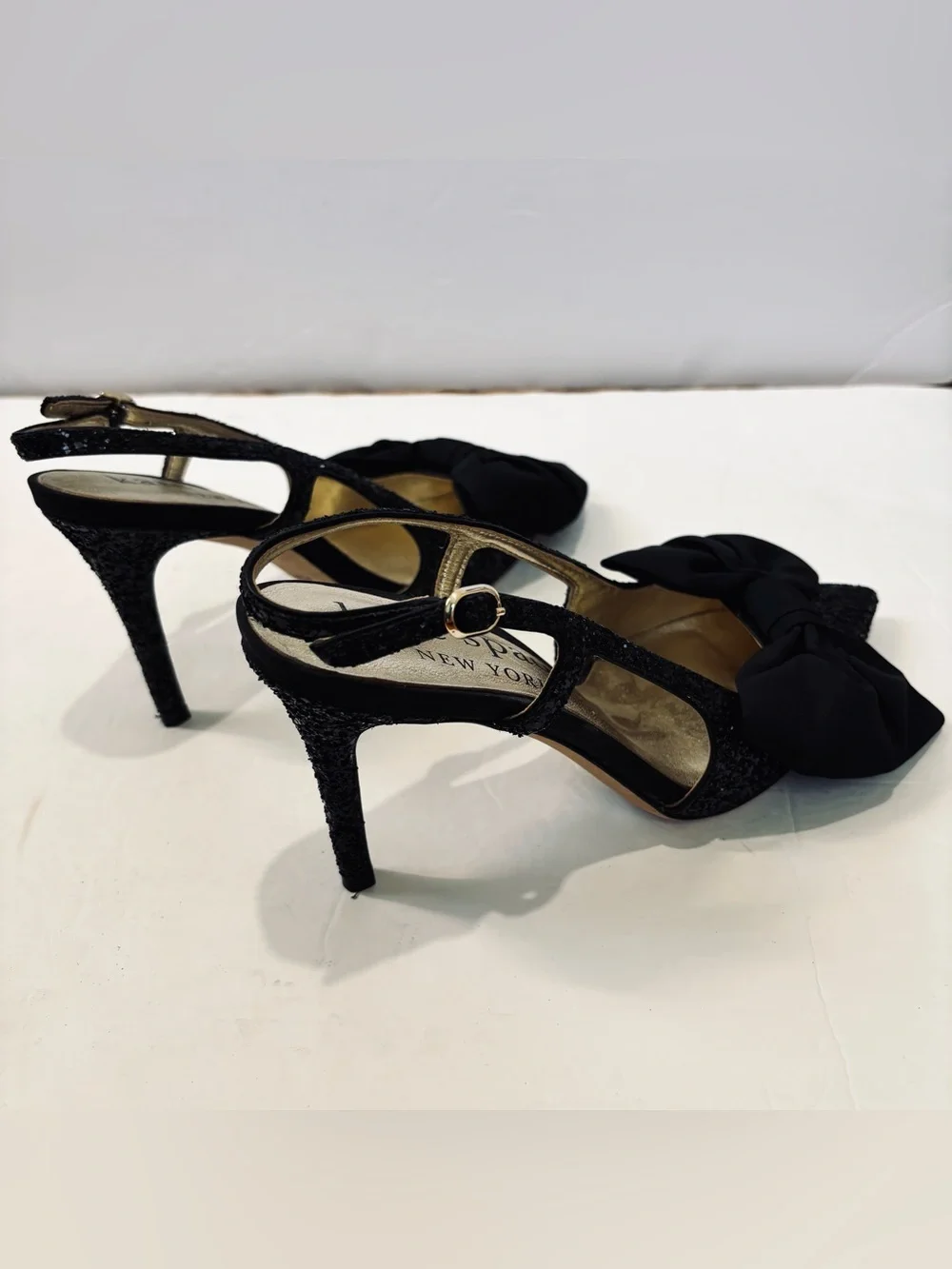 Kate Spade Sheela Black Glitter Silk Bow Slingback Pointed Toe Party Heel Pumps